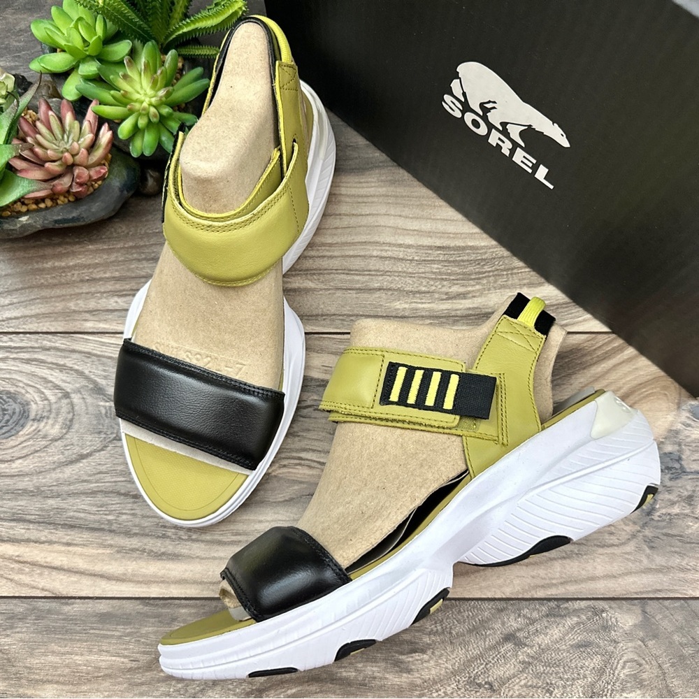NIB Sorel Explorer Blitz Stride Leather Sport Sandal Olive Shade Black 9 40